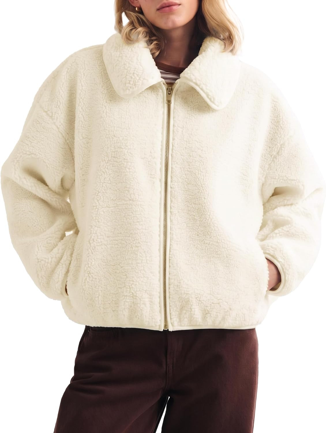 Women's Full Zip Collared Sherpa Fleece Jacket | Amazon (US)