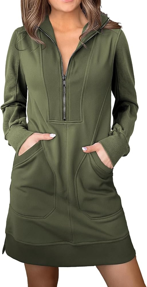 AlvaQ Sweatshirt Dress for Women Fall Winter Casual Long Sleeve Half Zip V Neck Pullover Tunic To... | Amazon (US)