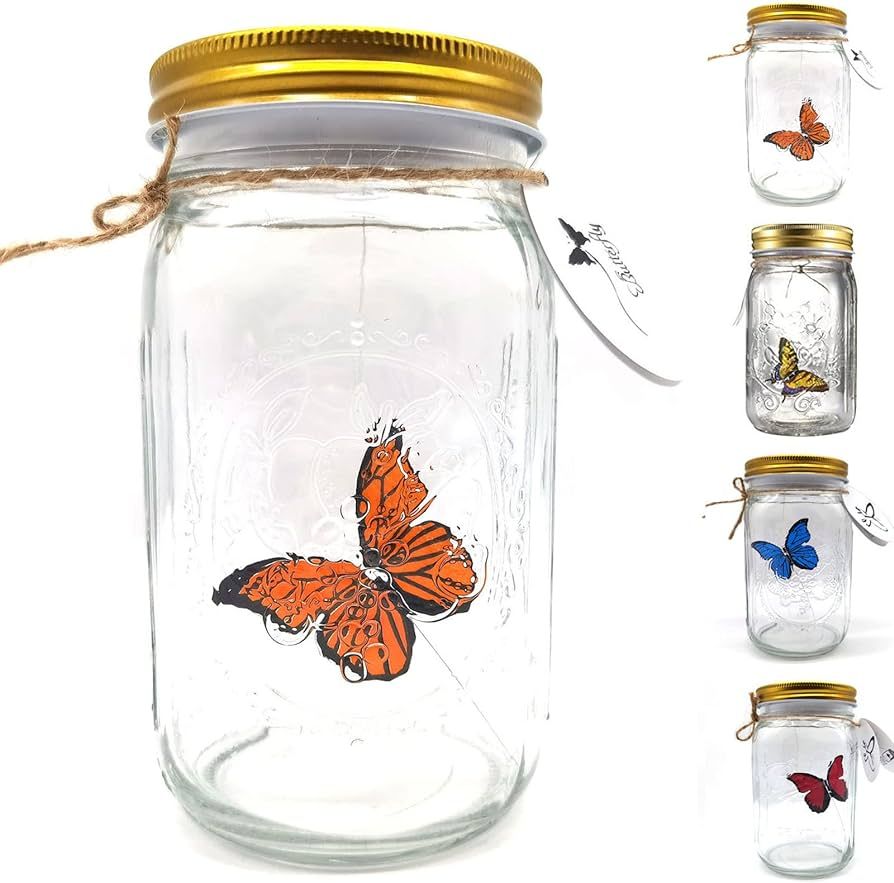 Butterfly Collection in a Jar, Butterfly Jar That Moves, LED Light Romantic Glass Animated Butter... | Amazon (US)
