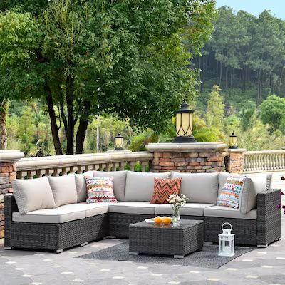 XIZZI Sunrise Rattan Outdoor Sectional with Off-white Cushion(S) and Steel Frame | Lowe's