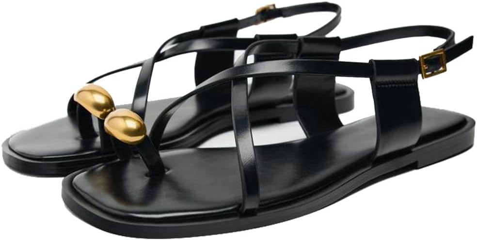 YIYA Women's Gladiator Flat Strappy Sandals Open Square Toe Flat Low Heels Ankle Strap Summer Dre... | Amazon (US)