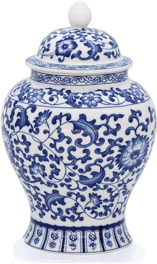 BALIOS Mandarin Blue and White Porcelain Interlocking Lotus Ginger Jar with Lid, 7.7”H x 4.9”... | Amazon (US)