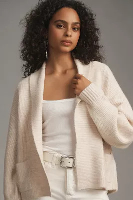 Flat White Ribbed Roll Collar Cardigan | Anthropologie (UK)