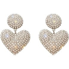 Women Full Rhinestones Sparkling Crystal Heart Love Earrings Hand Chain Drop Dangle Earrings Jewe... | Amazon (US)