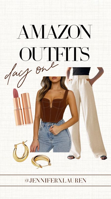 Amazon outfits. 

Corset top. Fall top. Fall style. wide legs pants. Work pants. Fall outfit. Gold hoops. Amazon outfit  

#LTKSeasonal #LTKunder100 #LTKunder50