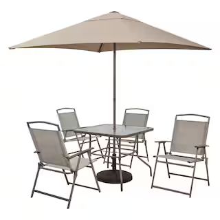 StyleWell Amberview 6-Piece Steel Square Outdoor Dining Set in Brown with Umbrella FDS50285C-ST5 ... | The Home Depot
