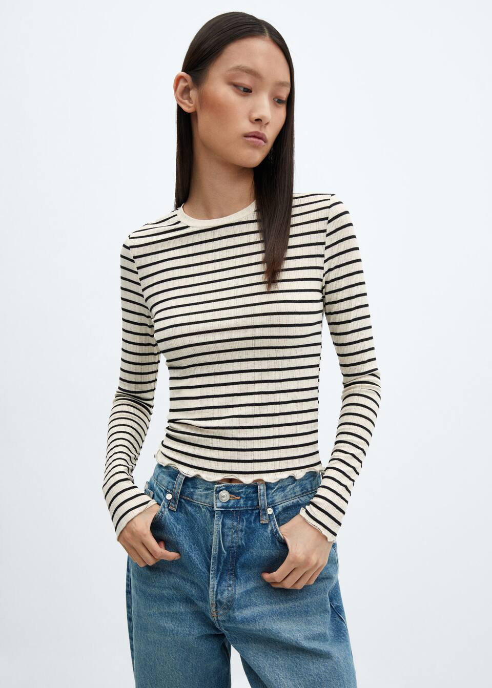 Textured striped t-shirt -  Women | Mango USA | MANGO (US)