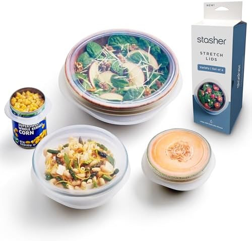 Stasher Premium Reusable Silicone Stretch Lids Variety 4-Pack, Clear, 9", 6.5", 4.5", 2.5", Airti... | Amazon (US)