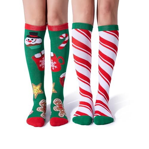 Giggling Getup 2 Packs Christmas Socks Women Knee High Winter Socks for Xmas, Warm Soft Novelty Socks for Christmas Holiday, Birthday Gifts | Amazon (US)