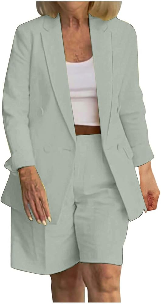 2 Piece Shorts Suits for Women Dressy Blazer Lapel Button Top and High Waisted Shorts Sets Work B... | Amazon (US)