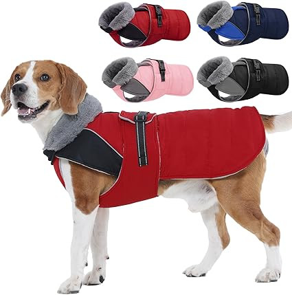 Nanaki Warm Dog Coats for Winter, Fleece Lined Furry Collar, Waterproof Reflective Dog Snowsuit w... | Amazon (US)