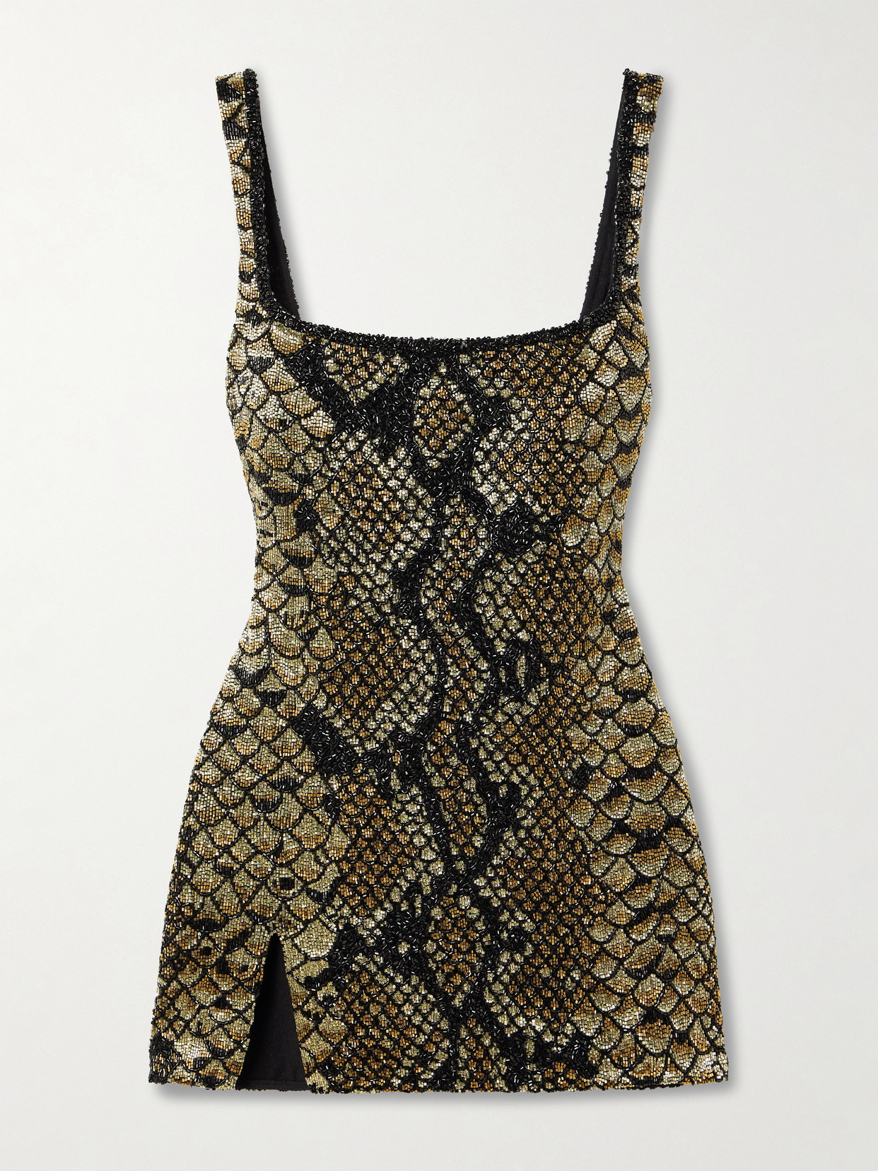 Clio Peppiatt - Medusa Embellished Snake-print Stretch-mesh Mini Dress - Gold | NET-A-PORTER (US)