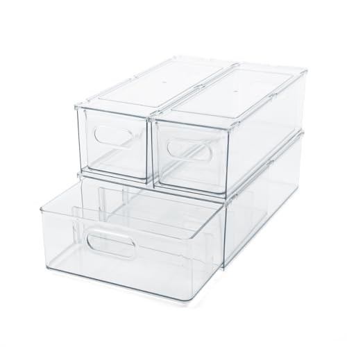 Tidy Tools Clear Refrigerator Organizer Bins For Pantry Organization and Food Storage, Stackable Plastic Storage Bin With Pull-Out Drawer – Kitchen Containers, 3 Pack | Amazon (US)