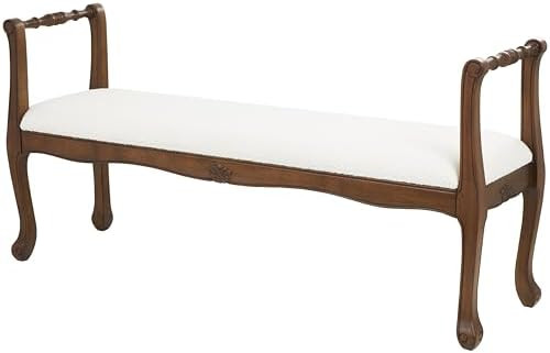 Deco 79 Fabric Home Bench Arm Entryway Bench with Brown Traditional Wood Turned Legs, Bedroom Ben... | Amazon (US)