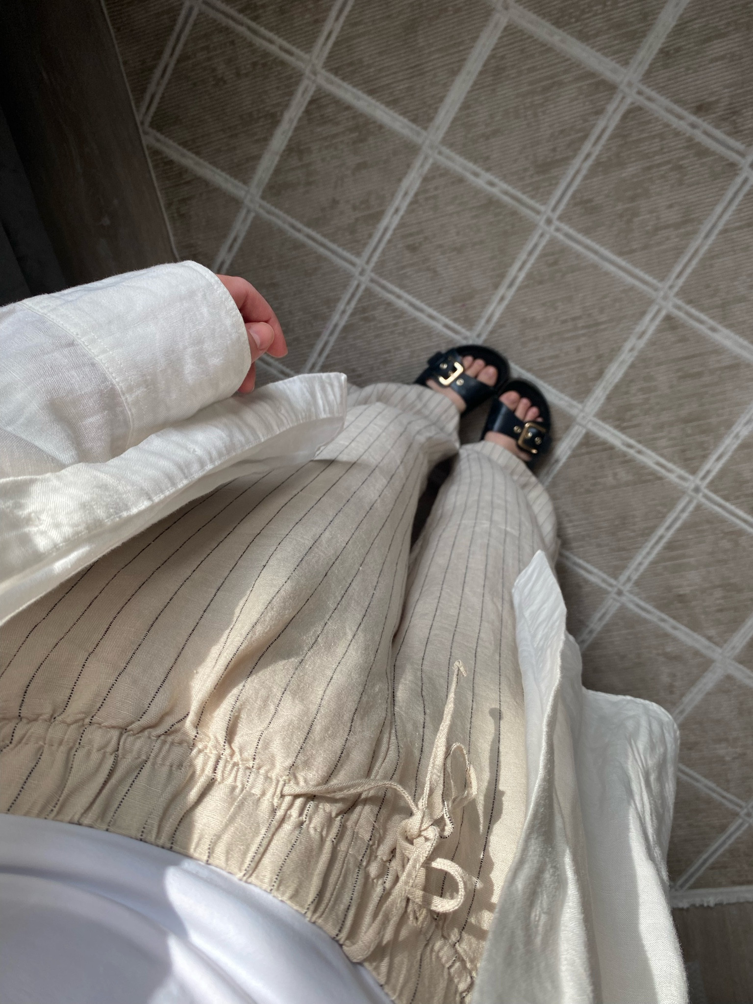 Wide leg linen trousers, oversized white linen shirt, white fitted top (skims dupe), black sandals - spring outfit, summer outfit

#LTKstyletip #LTKSeasonal #LTKeurope