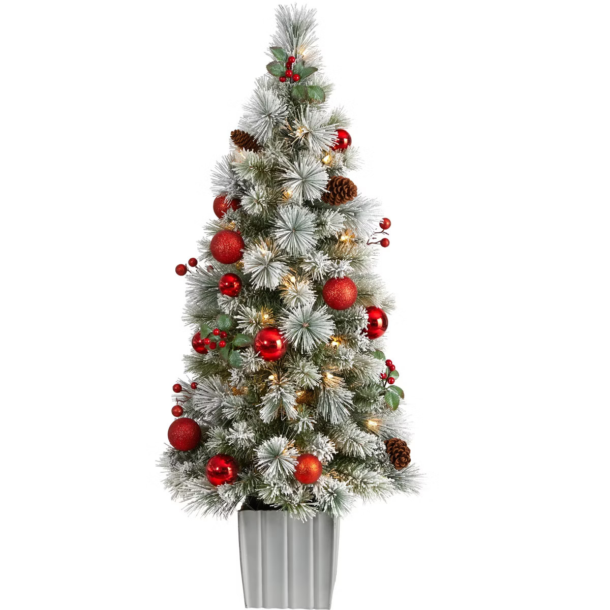Nearly Natural 4-ft Winter Flocked Artificial Christmas Tree Pre-Lit with 50 LED Lights and Ornam... | Target