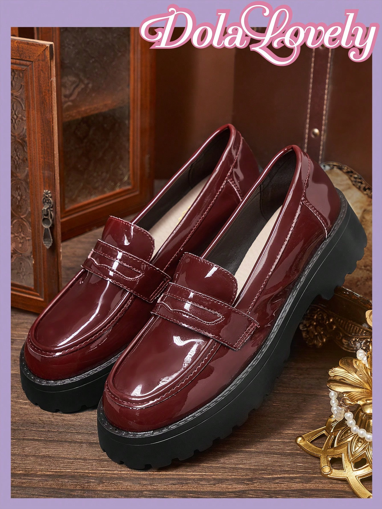 Dola Lovely Ladies' Black Fashionable Versatile Platform Slip-On Loafers BURGUNDY Loafers | SHEIN