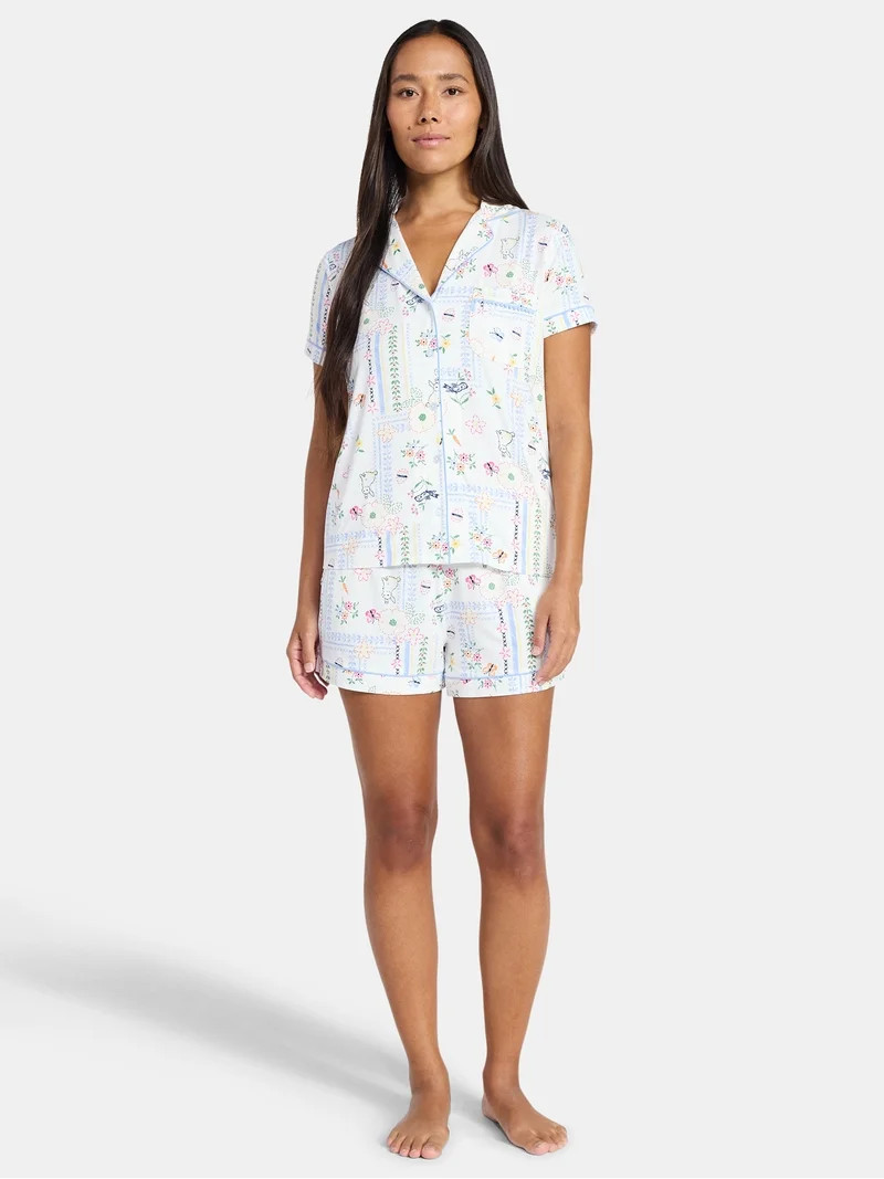 Easter Women's and Women's Plus Notch Collar Top and Shorts Pajama Set from Way to Celebrate, 2-P... | Walmart (US)