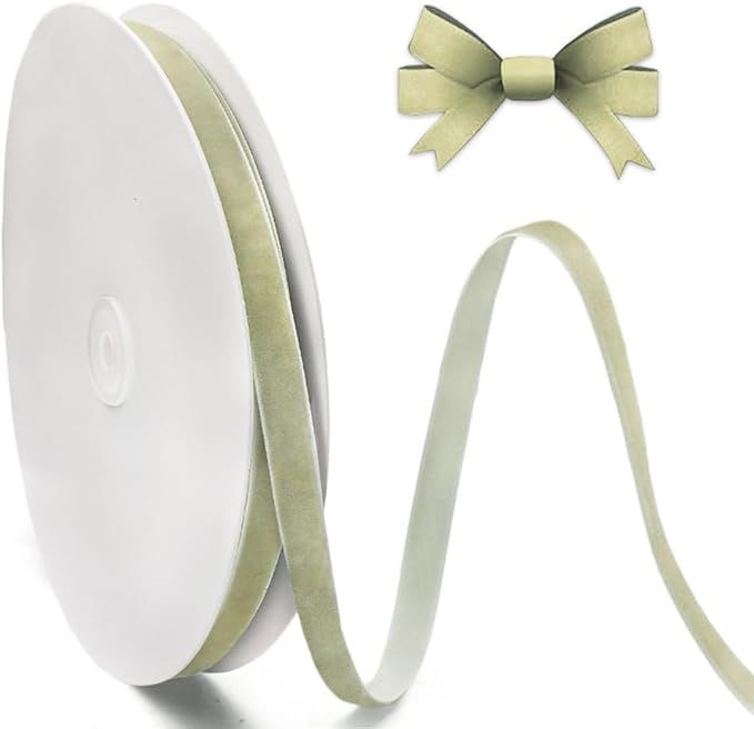 Hying Merry Christmas Ribbons for Crafting, 3/8" X 25 Yards Xmas Ribbons Light Green Velvet Ribbo... | Amazon (US)
