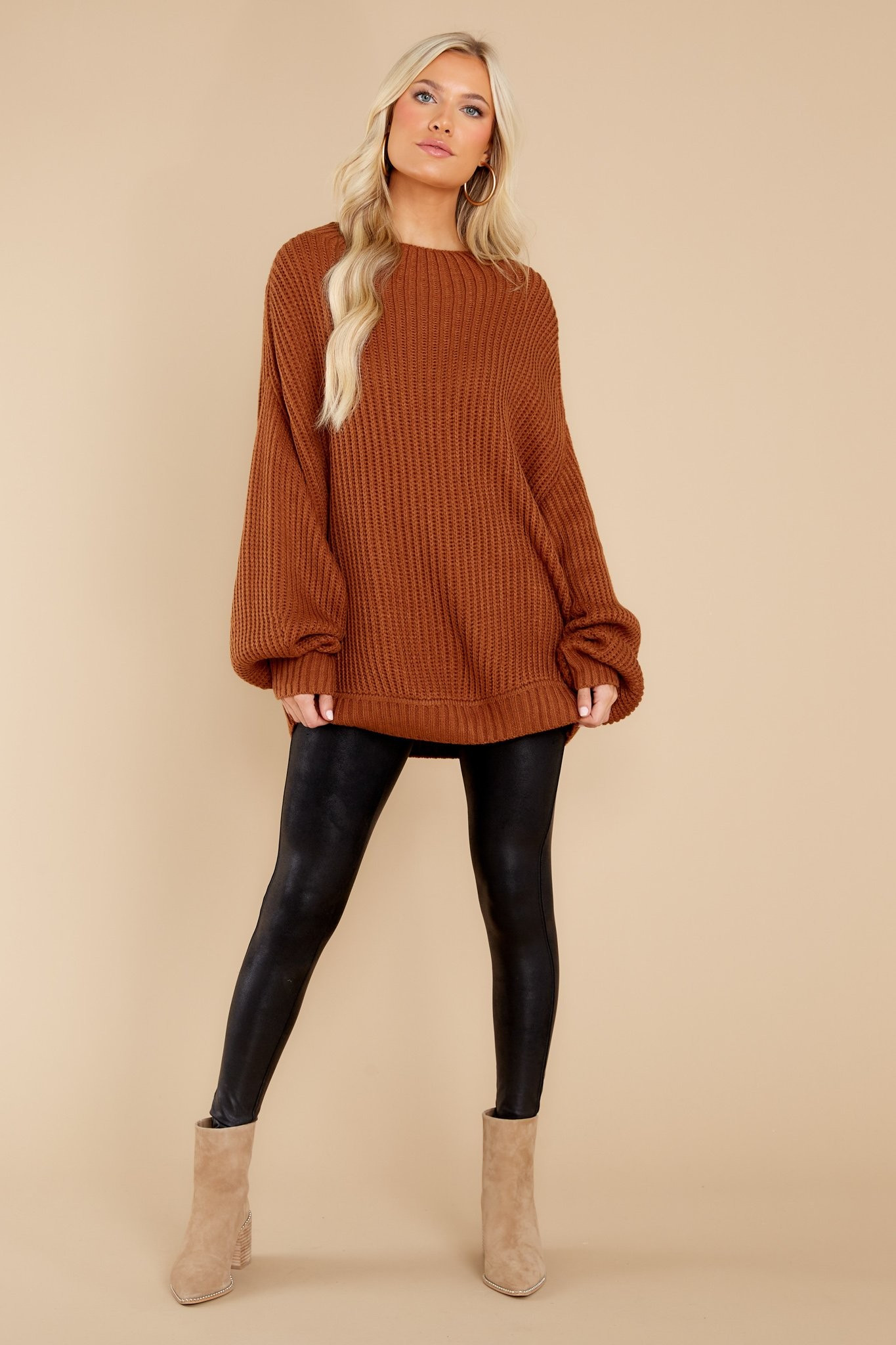 Giving Me Chills Light Brown Sweater | Red Dress 