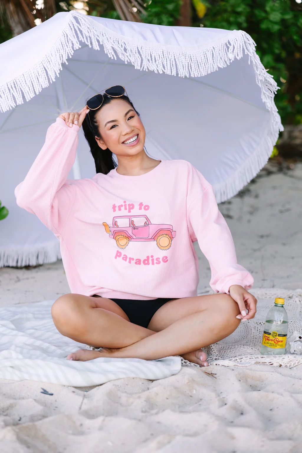 Trip To Paradise Blush Pink Graphic Corded Sweatshirt | The Mint Julep Boutique