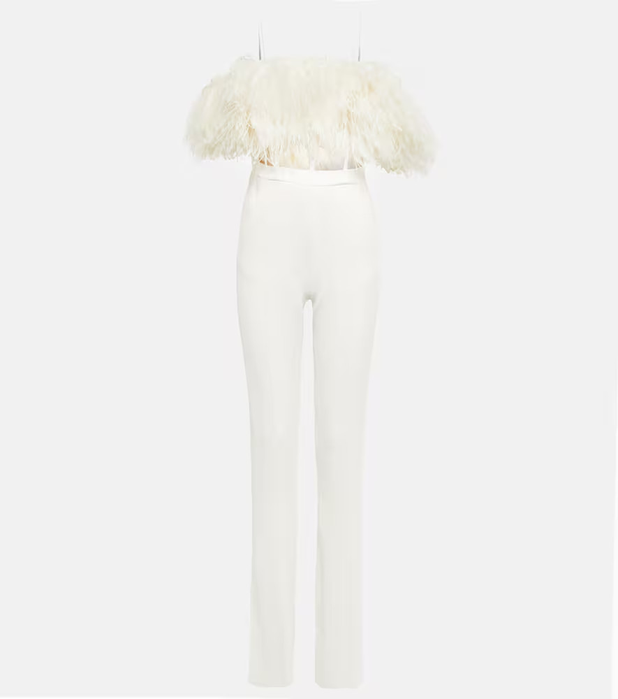 David Koma Feather-trimmed cady jumpsuit | Mytheresa (US/CA)