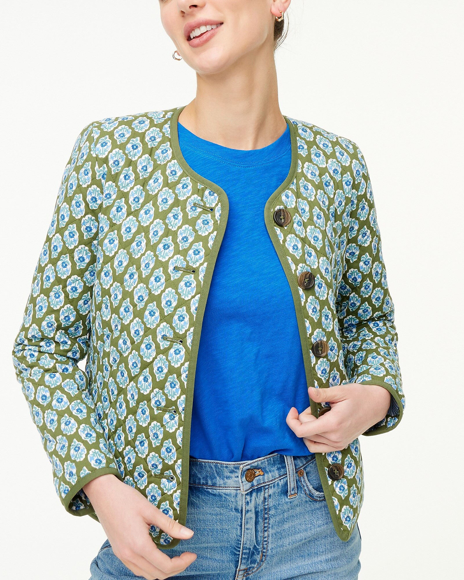 Petite block-print quilted jacket | J.Crew Factory