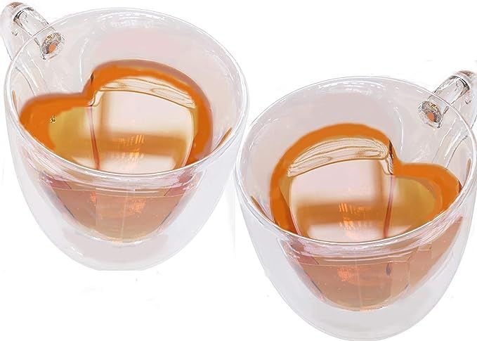 Set of 2 Pack Creative Heart Shape Design Double-layer Transparent Double Wall Drinking Glass Cup... | Amazon (US)