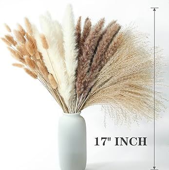 Dried Pampas Grass Decor, 100 PCS Pampas Grass Contains Bunny Tails Dried Flowers, Reed Grass Bou... | Amazon (US)