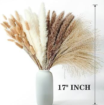 Dried Pampas Grass Decor, 100 PCS Pampas Grass Contains Bunny Tails Dried Flowers, Reed Grass Bou... | Amazon (US)