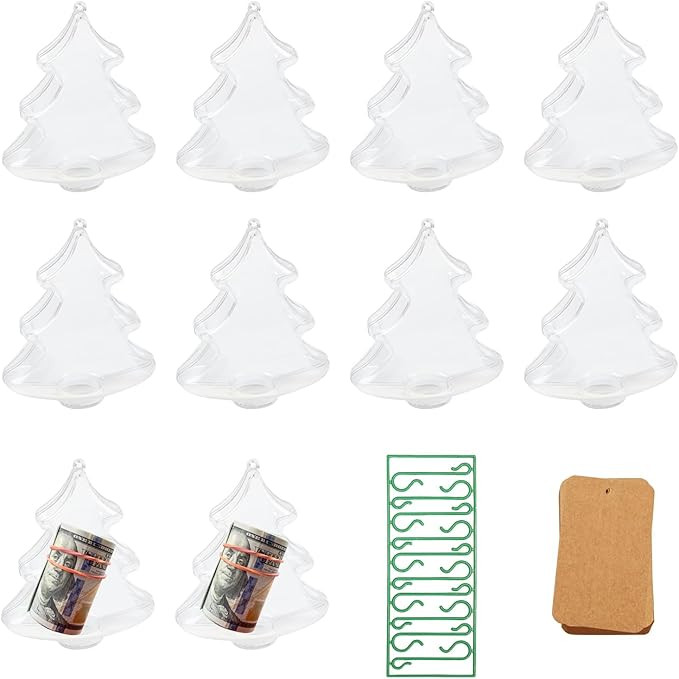 10 PCS Clear Christmas Ornament Plastic Fillable Ornaments Tree Shaped for DIY Crafts Christmas T... | Amazon (US)