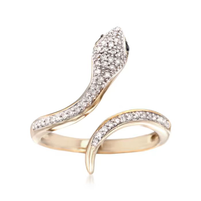 .15 ct. t.w. Diamond Serpent Ring with Black Spinel in 18kt Gold Over Sterling | Ross-Simons
