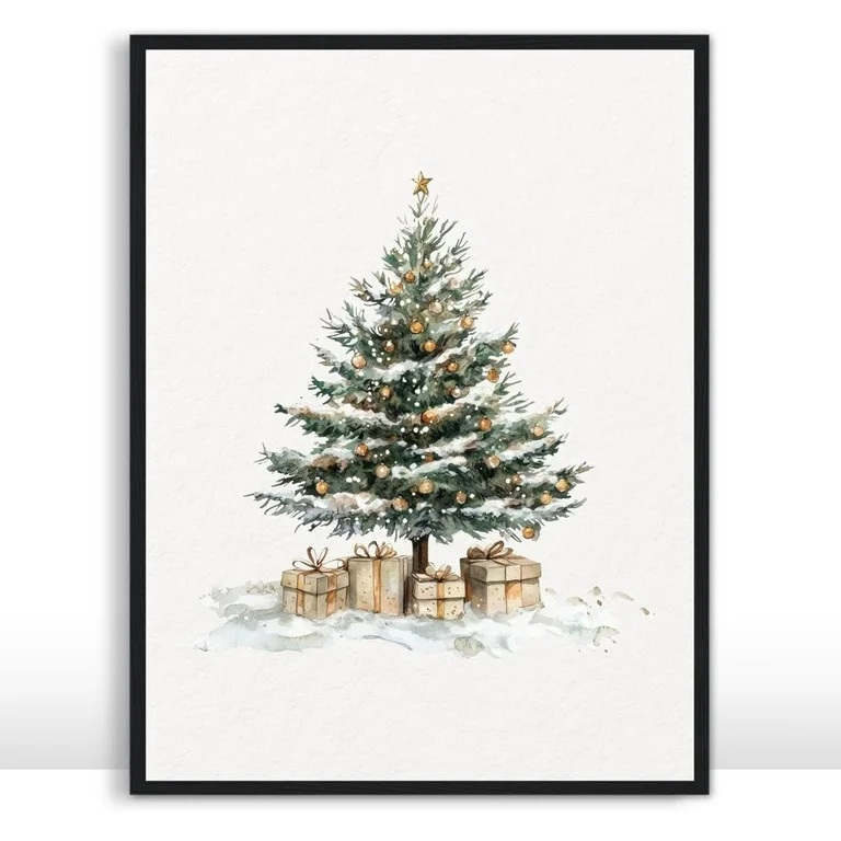 Moonow7 Watercolor Christmas Tree Wall Art Poster, Minimalist Holiday Art Prints, Elegant Xmas Pa... | Walmart (US)