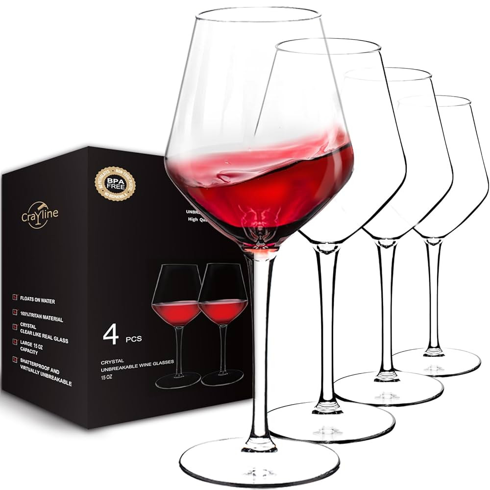 Plastic Wine Glasses Set of 4(15oz) |Unbreakable Wine Glasses with Stem|100% Tritan & BPA Free |D... | Amazon (US)