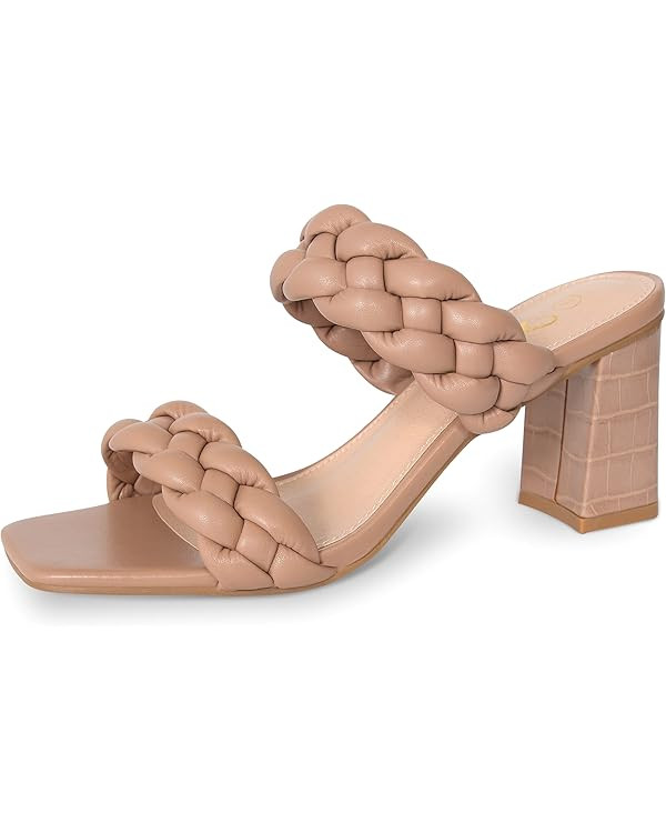 Athlefit Women's Braided Heeled Sandals Strappy Square Open Toe Heels Backless Mules Slip On Bloc... | Amazon (US)