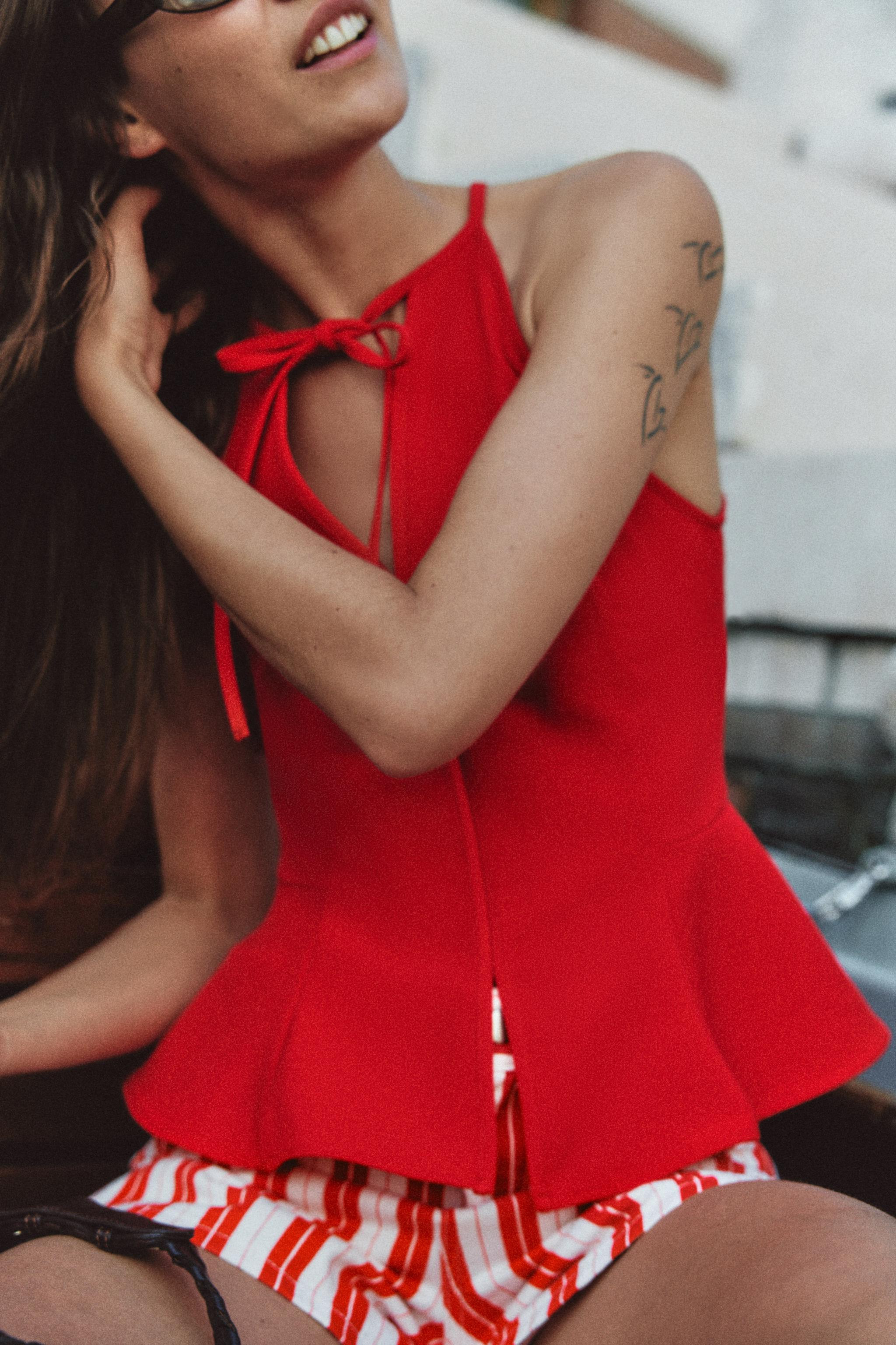 BOW HALTER PEPLUM TOP | Zara US