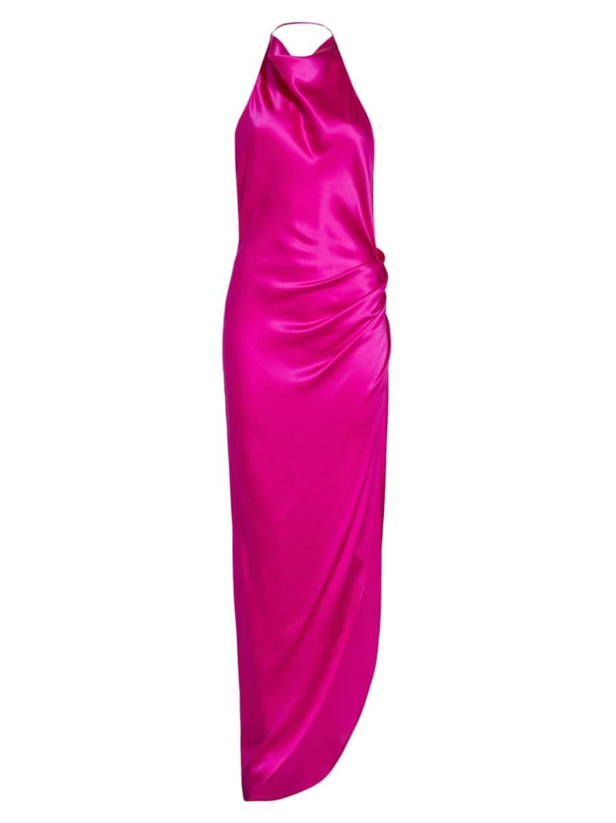 Amanda Uprichard Elektra Gathered Silk Halter Gown | Saks Fifth Avenue