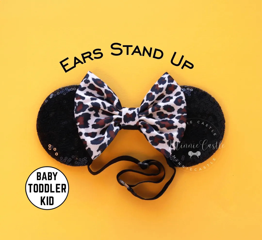 Cheetah Mickey Ears With Elastic Headband, Mickey Ears, Minnie Ears, Baby Toddlers Minnie Ears, S... | Etsy (US)