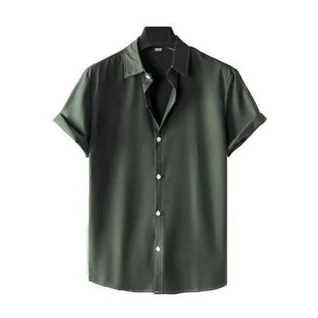 Army Green Men Solid Button Up Shirt Casual XL(12) S035E | Walmart (US)