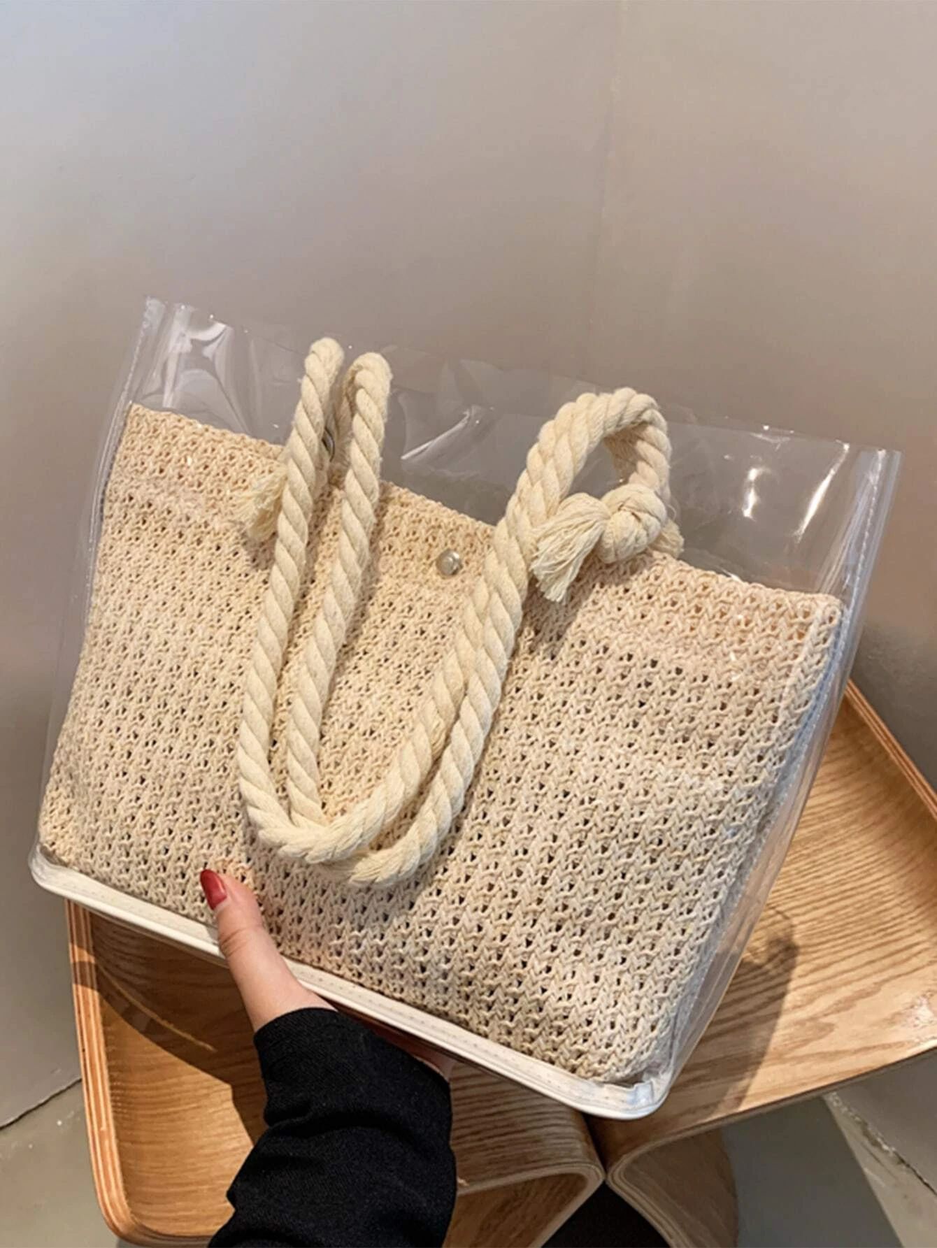 Clear Shoulder Tote Bag With Braided Inner Pouch | SHEIN