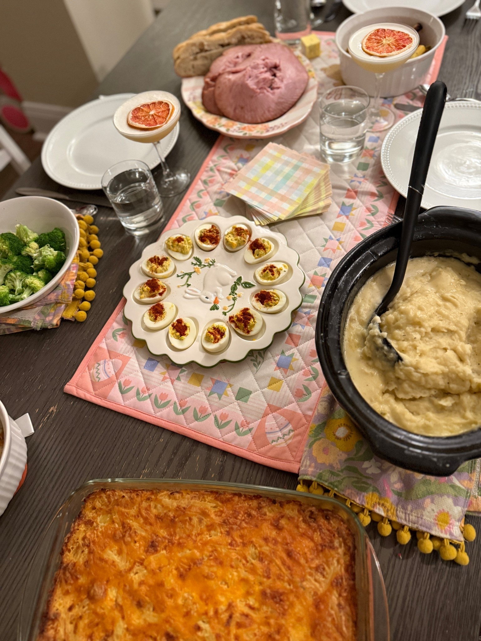 Easter dinner spread 😋 love this table runner and devil egg dish I got! Get it on sale for next year! 

#LTKmomlife #LTKfoodie #LTKSeasonal