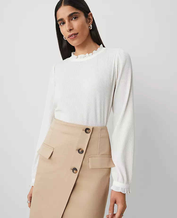 Petite Ruffle Blouson Sleeve Popover | Ann Taylor