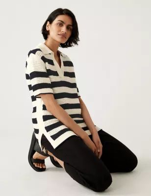 Pure Cotton Striped Collared Knitted Top | Marks and Spencer AU/NZ