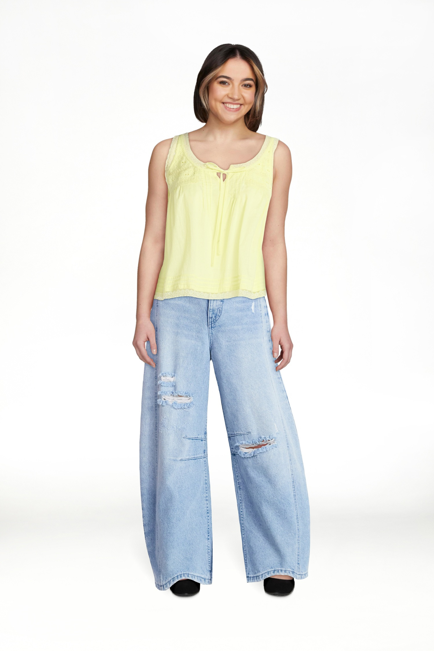 Scoop Women's and Women's Plus Flowy Cotton Tank Top with Lace Trim, Sizes XS-4X | Walmart (US)
