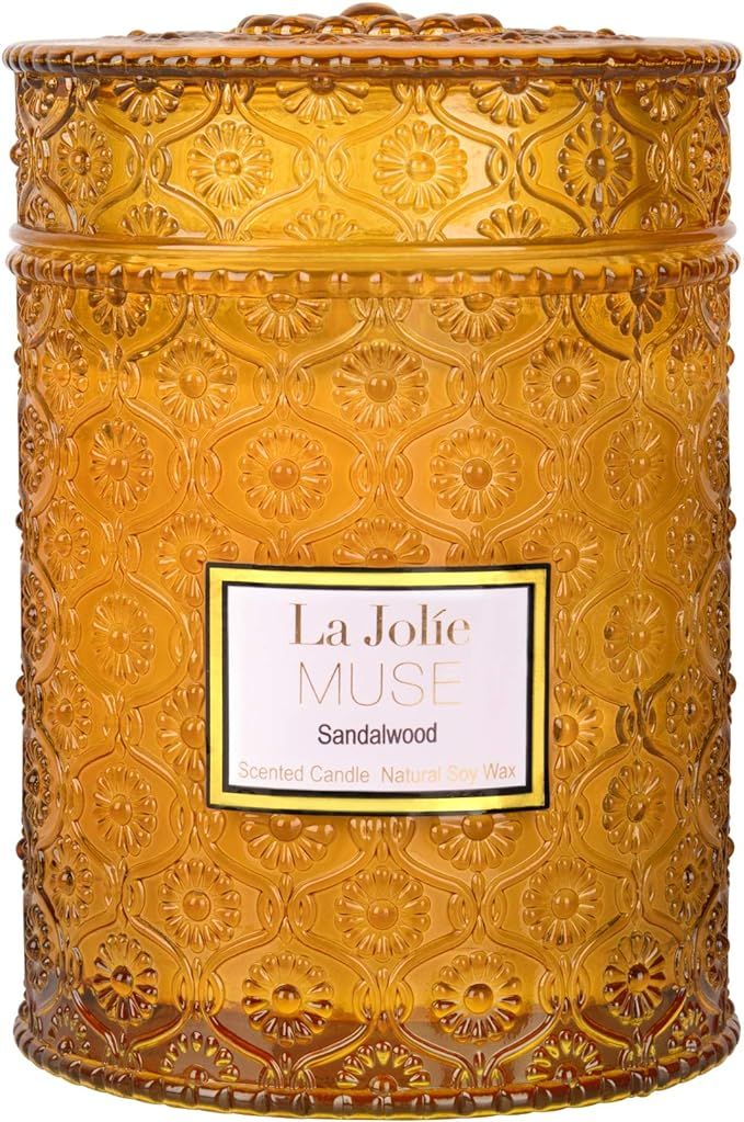 LA JOLIE MUSE Wood Wick 19.4 oz Sandalwood Scented Candles Soy Wax Candle Large Glass Jar, Gift C... | Amazon (US)