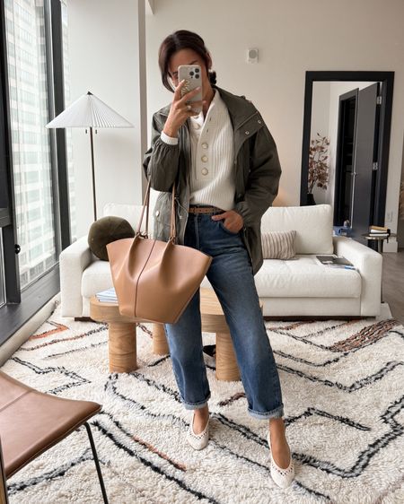 Almost head to toe Sezane outfit. Some of my favorite pieces! All tts. 
Parka can be used as a light rain jacket - removable hoodie
Raffia flats are the cutest and perfect for spring. One of my favorite sweaters and work/everyday tote 

#LTKstyletip #LTKitbag #LTKshoecrush