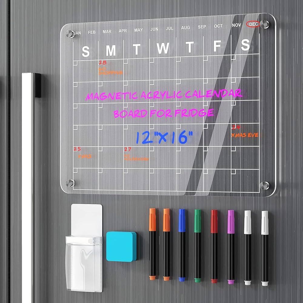 Acrylic Magnetic Calendar for Fridge, Polegas 16"X12" Clear Refrigerator Calendar, Dry Erase Frid... | Amazon (US)