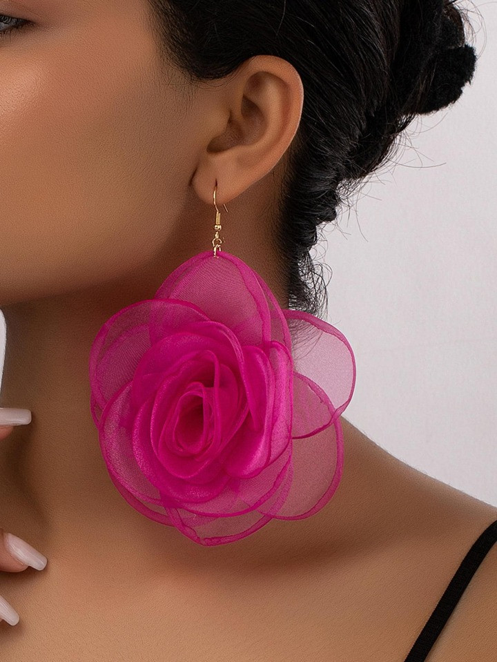 1pair Fabric Organza Rosette Phantom Flower Earrings For Women | SHEIN