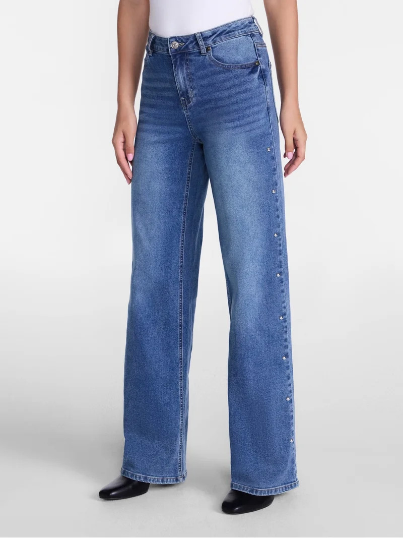 Madden NYC Women\u2019s Studded Ultra Jeans, 32'' Inseam, Sizes 00-18 | Walmart (US)
