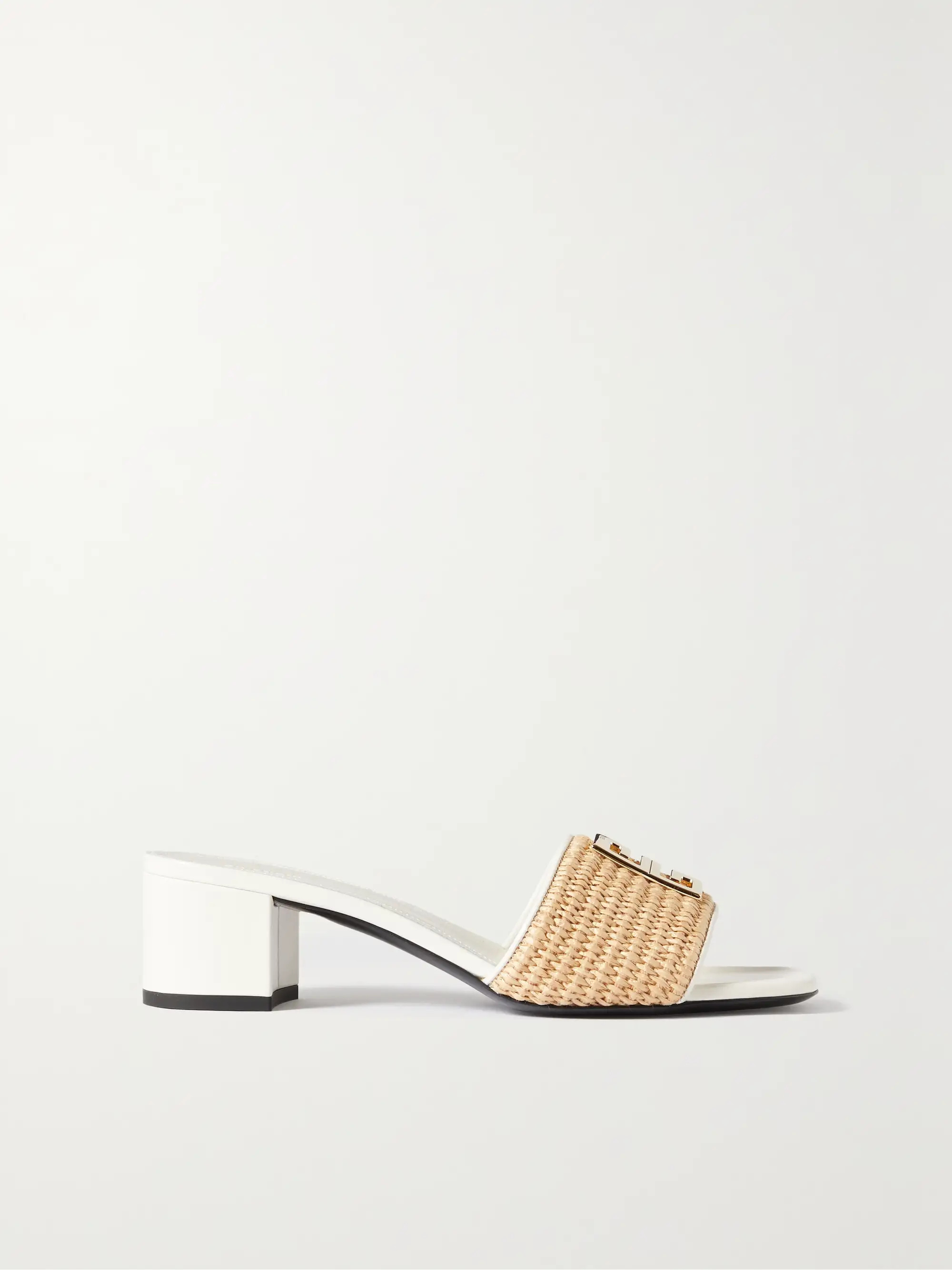 4G leather-trimmed faux raffia mules | NET-A-PORTER (UK & EU)